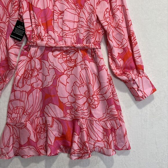 Boston Proper Blooming Outlines Print Button Up Ruffle Flounce Dress Pink 14 NWT - Picture 11 of 16